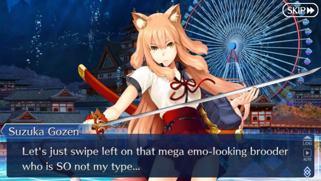 Suzuka throwing shade at Emiya Alter—everyone seems to be doing in the later chapters.