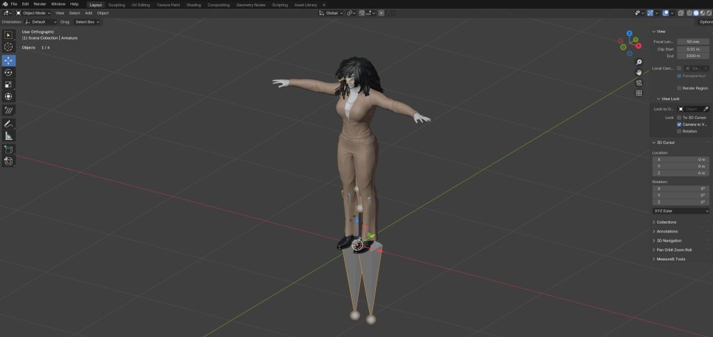 Example of figure (Daz3d's Aiko3) exported from Poser as imported into Blender.