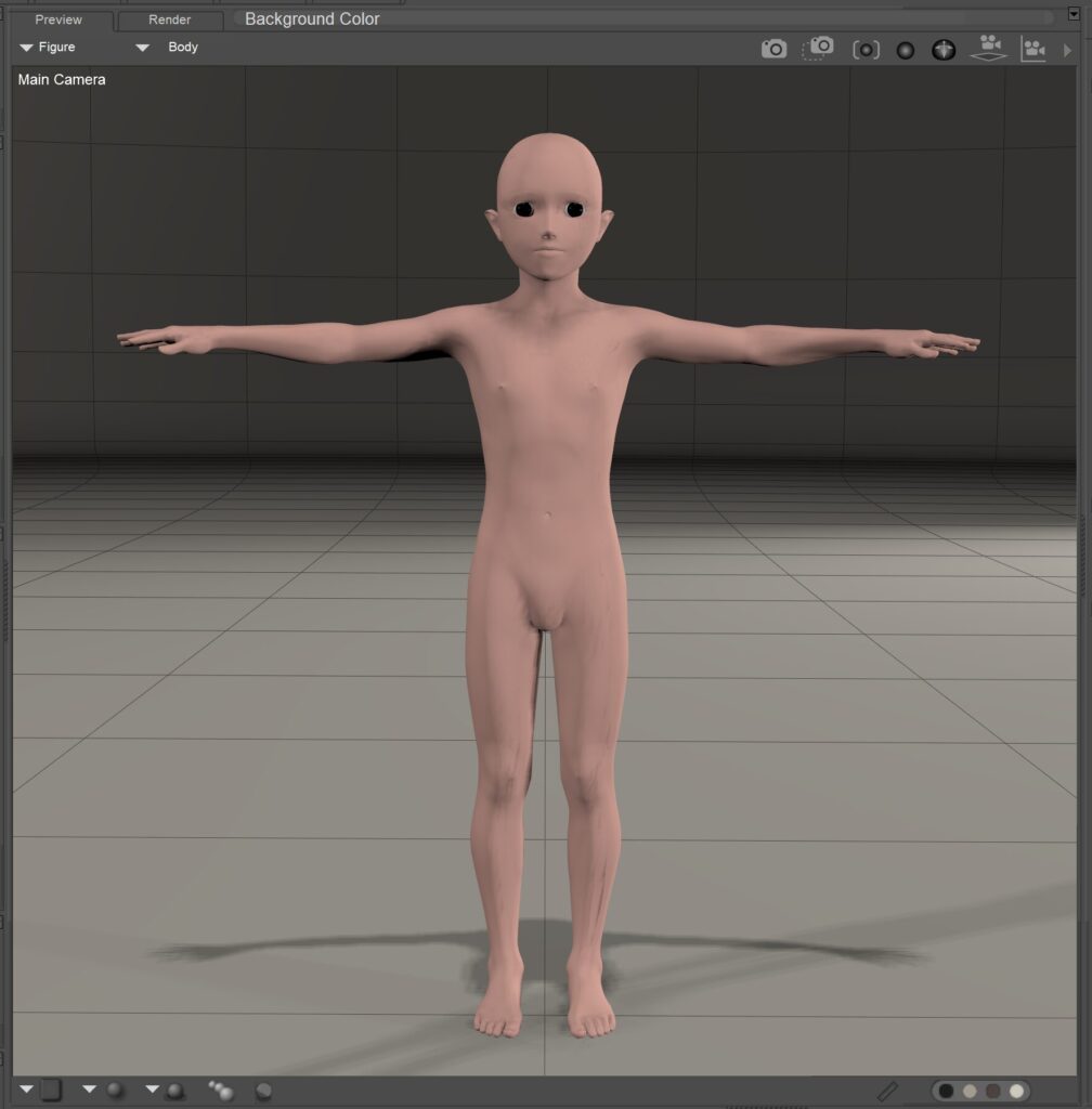 Example of character loaded in Poser with height transformations removed.