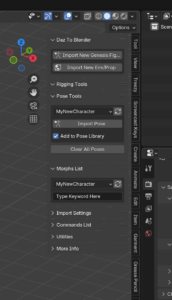 The Daz to Blender Panel in Blender