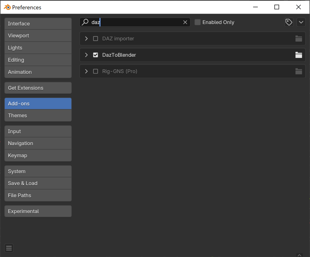 Location of DazToBlender add-on in Preferences